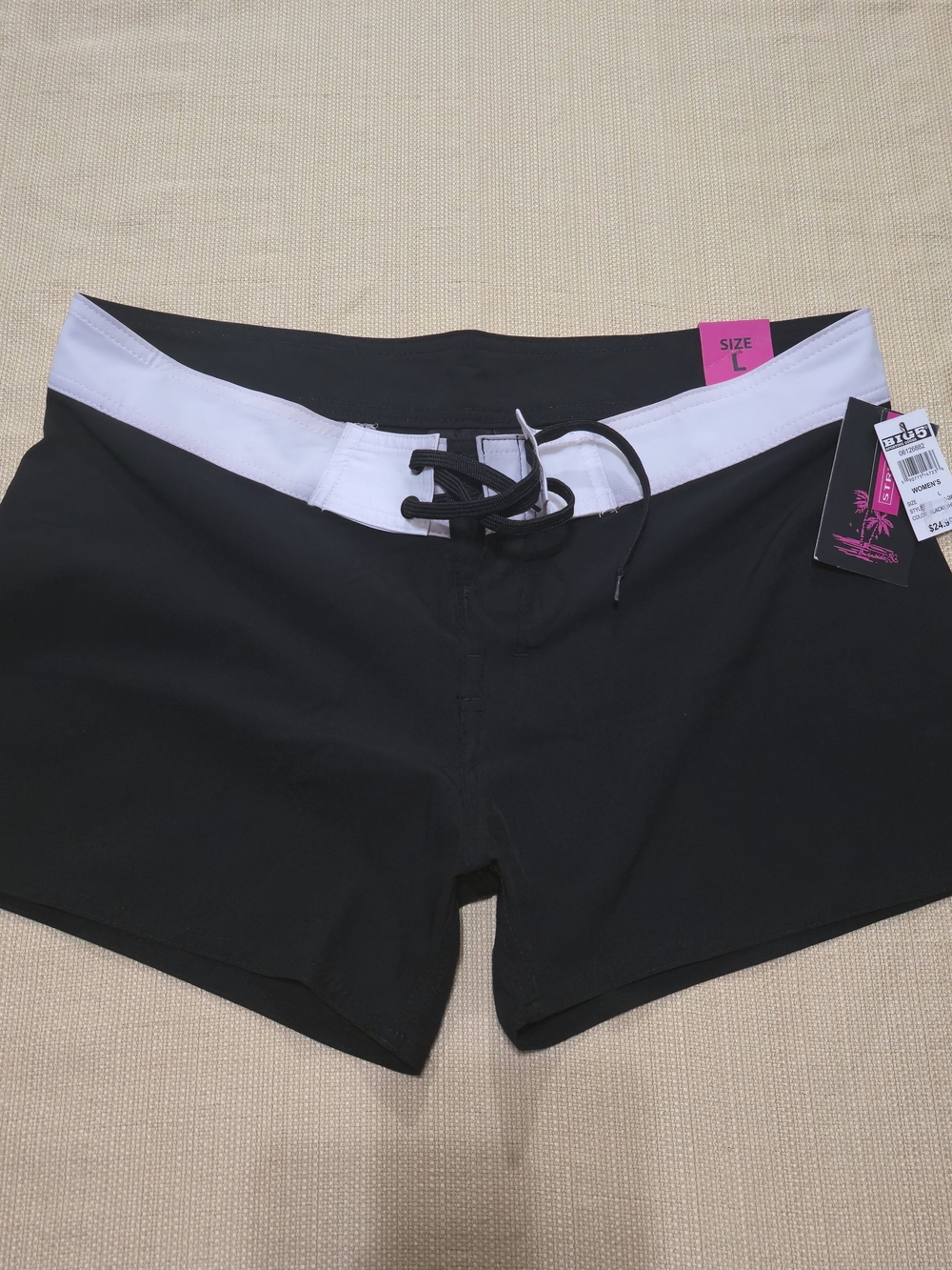 burnside Black &White Women Swim Shorts Lace Up Waist Beach Volleyball Surf 1-19